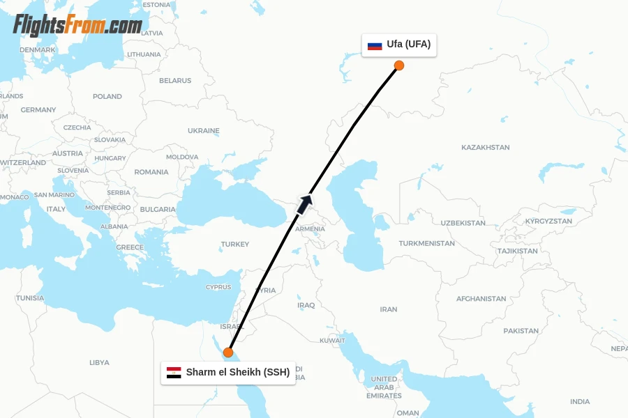 Flights from Sharm el Sheikh to Ufa route map