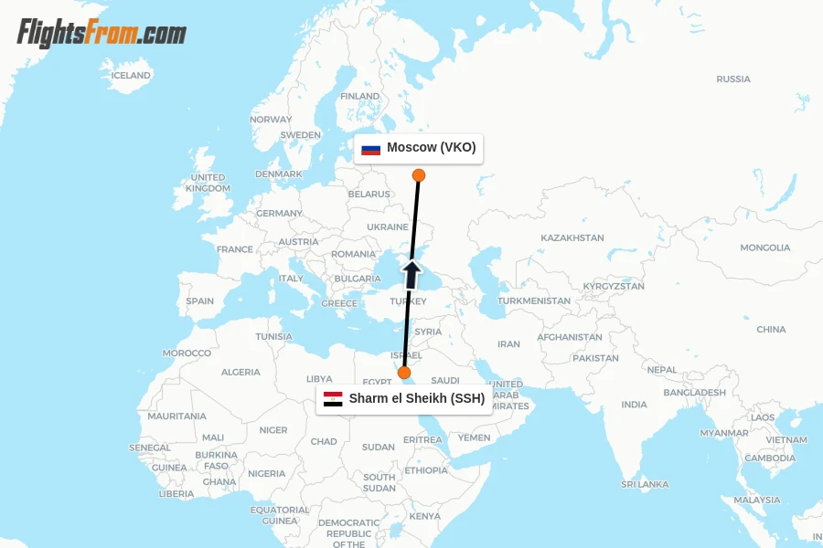 Flights from Sharm el Sheikh to Moscow route map