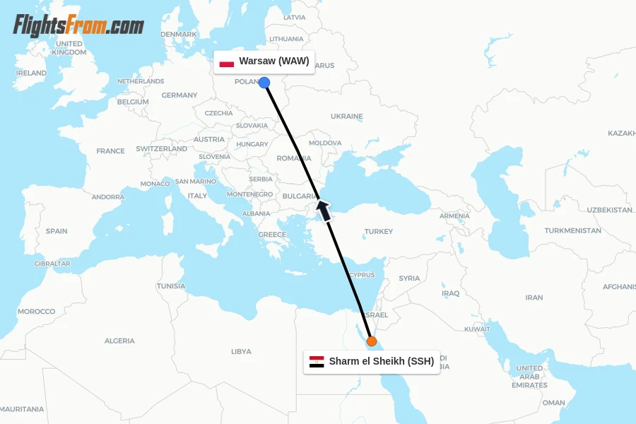 Flights from Sharm el Sheikh to Warsaw route map