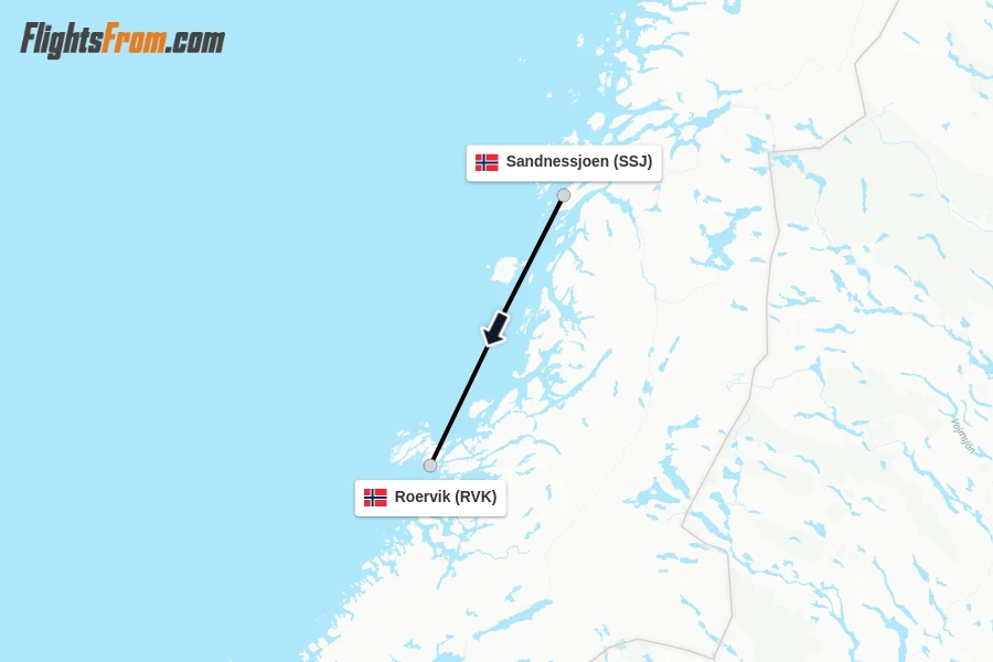 Flights from Sandnessjoen to Roervik route map