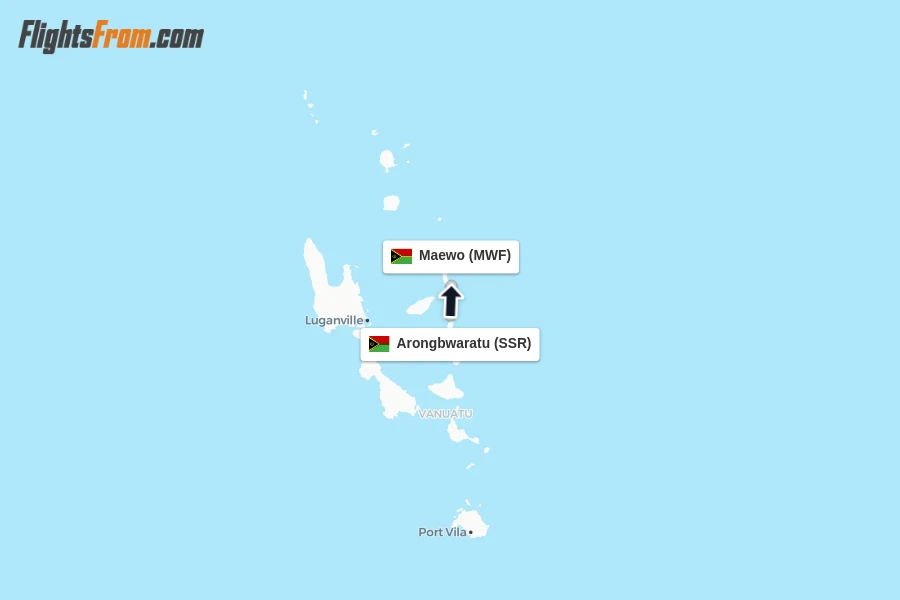 Flights from Arongbwaratu to Maewo route map