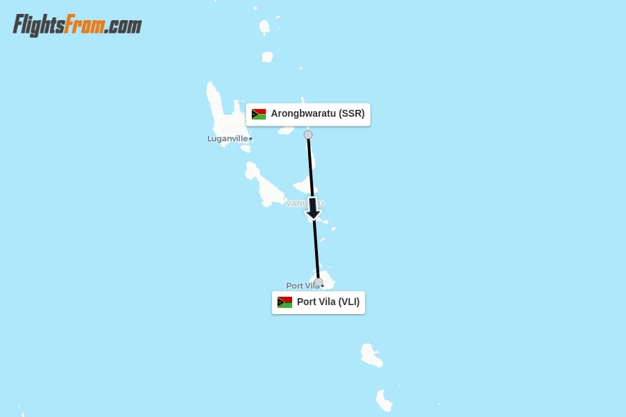 Flights from Arongbwaratu to Port Vila route map