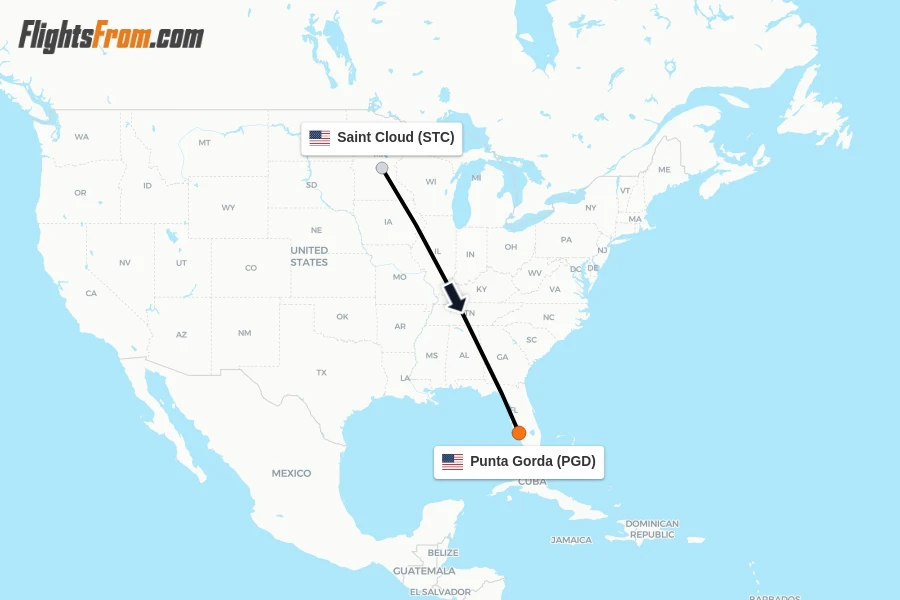 Flights from Saint Cloud to Punta Gorda route map