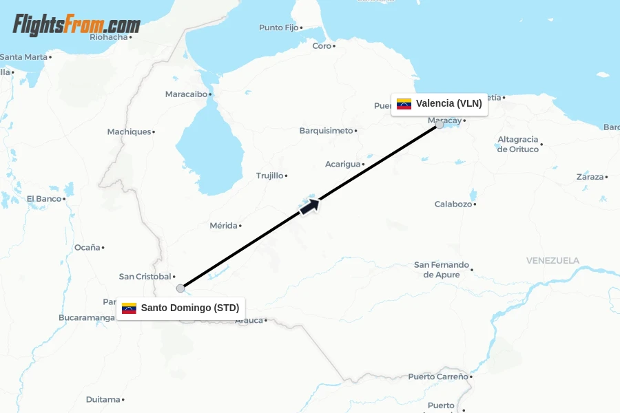 Flights from Santo Domingo to Valencia route map