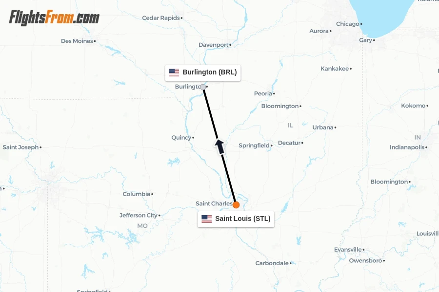 Flights from Saint Louis to Burlington route map