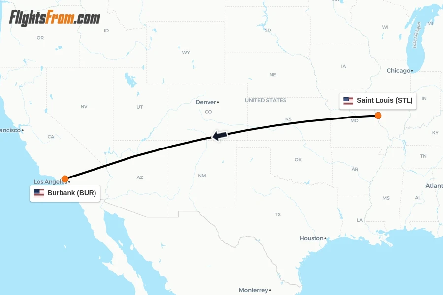 Flights from Saint Louis to Burbank route map