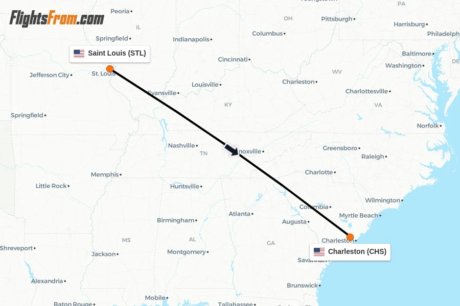 Flights from Saint Louis to Charleston route map