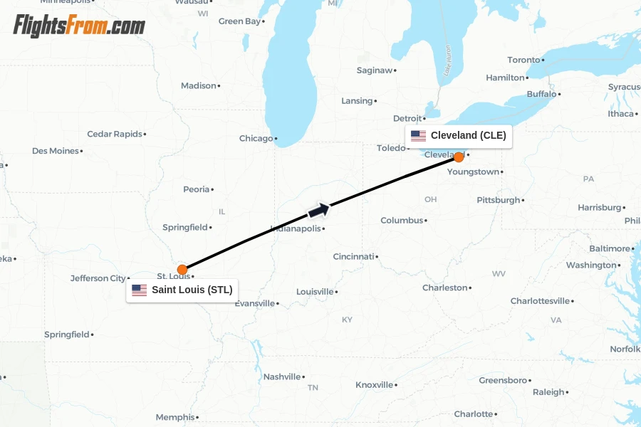 Flights from Saint Louis to Cleveland route map