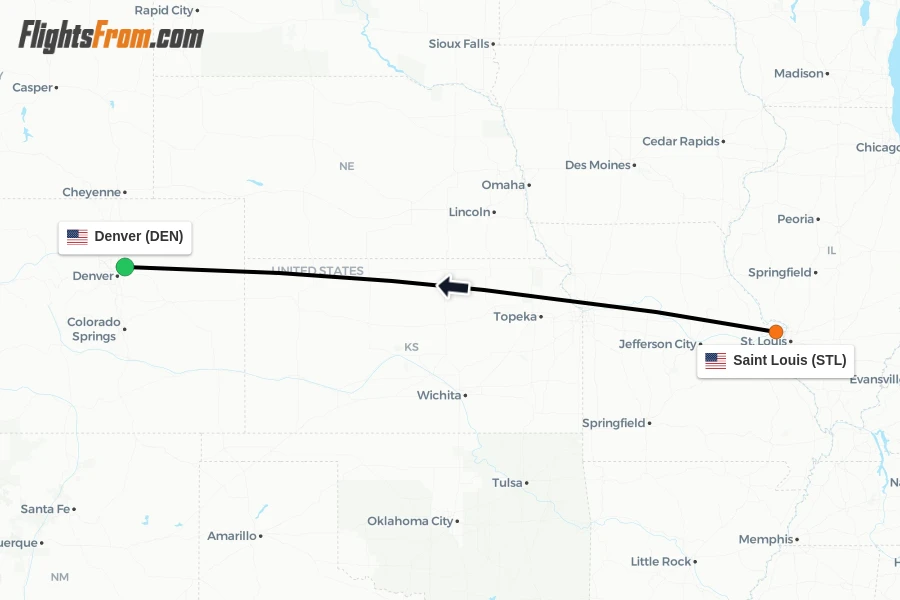 Flights from Saint Louis to Denver route map