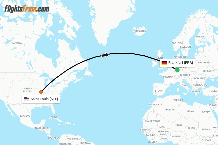 Flights from Saint Louis to Frankfurt route map