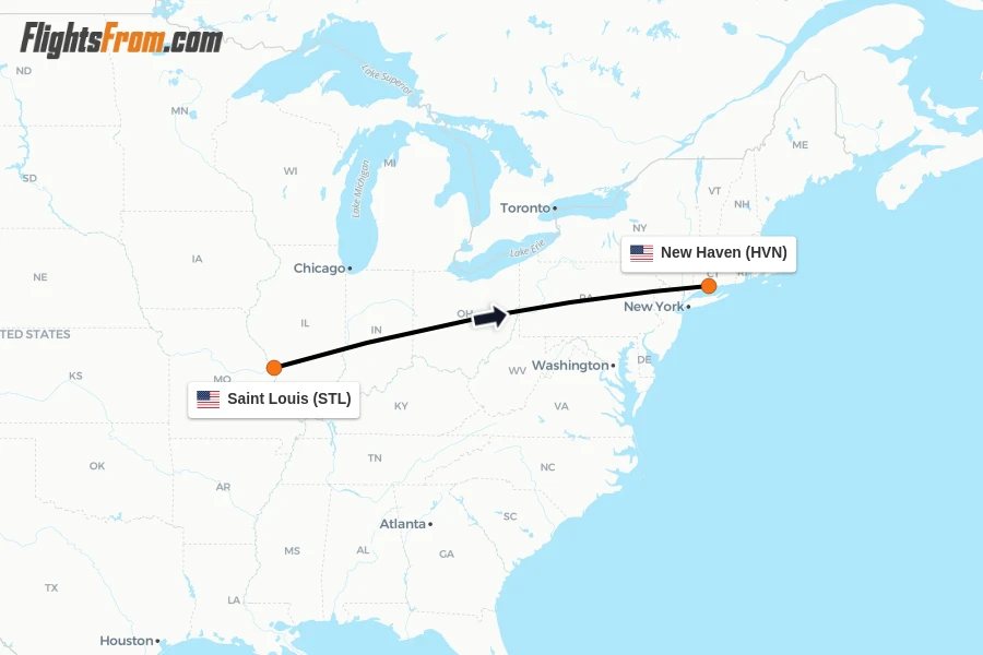 Flights from Saint Louis to New Haven route map