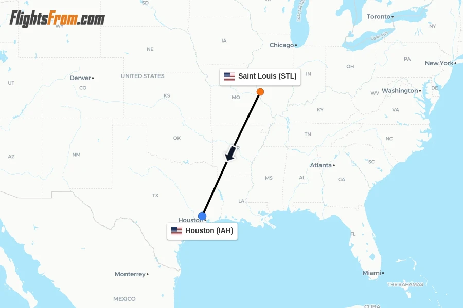 Flights from Saint Louis to Houston route map