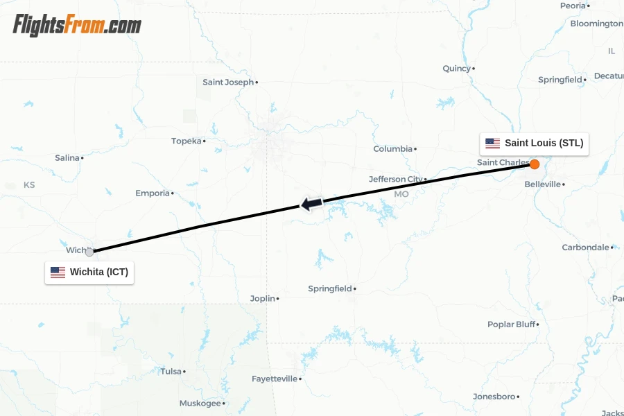 Flights from Saint Louis to Wichita route map