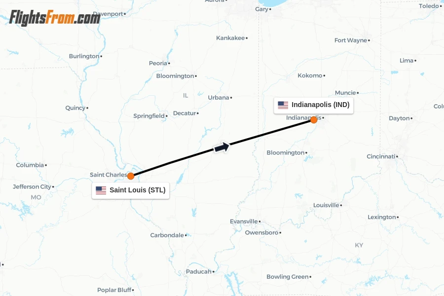 Flights from Saint Louis to Indianapolis route map