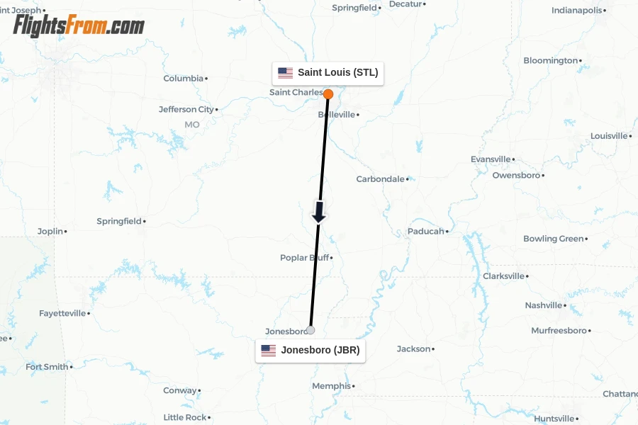 Flights from Saint Louis to Jonesboro route map