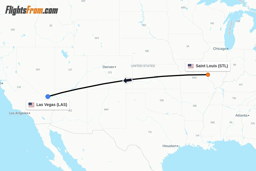 Flights from Saint Louis to Las Vegas route map