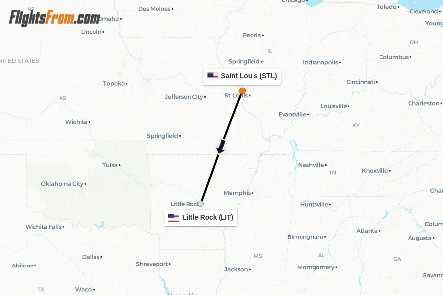 Flights from Saint Louis to Little Rock route map