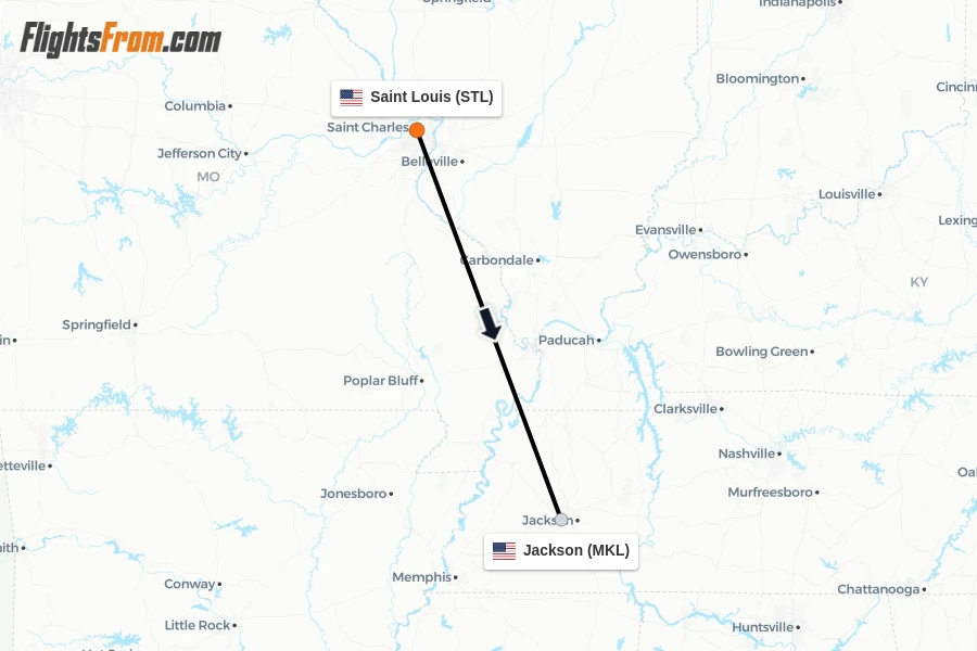 Flights from Saint Louis to Jackson route map