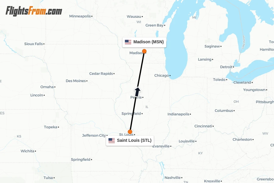 Flights from Saint Louis to Madison route map