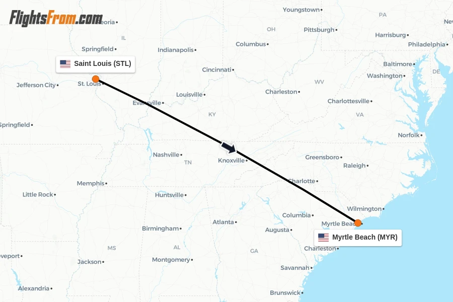 Flights from Saint Louis to Myrtle Beach route map