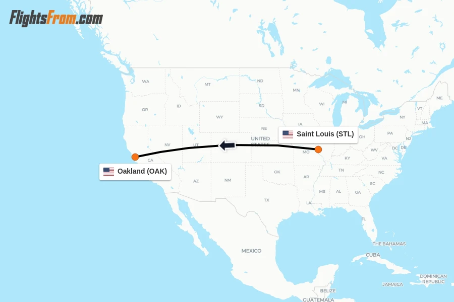 Flights from Saint Louis to Oakland route map