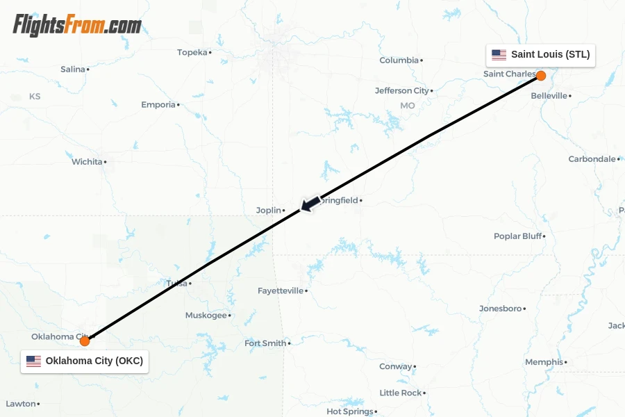 Flights from Saint Louis to Oklahoma City route map
