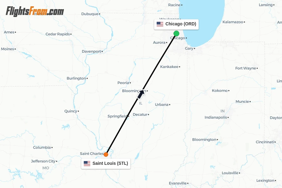Flights from Saint Louis to Chicago route map