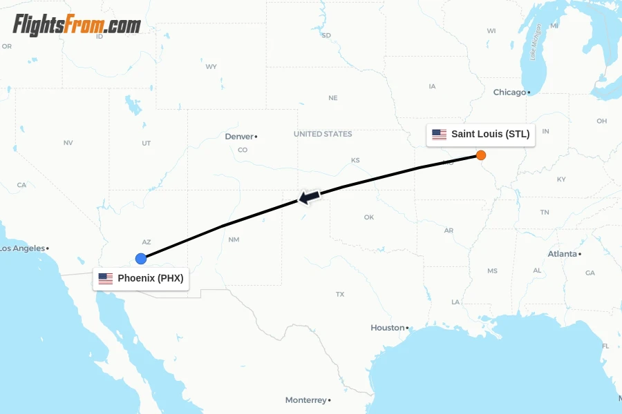 Flights from Saint Louis to Phoenix route map