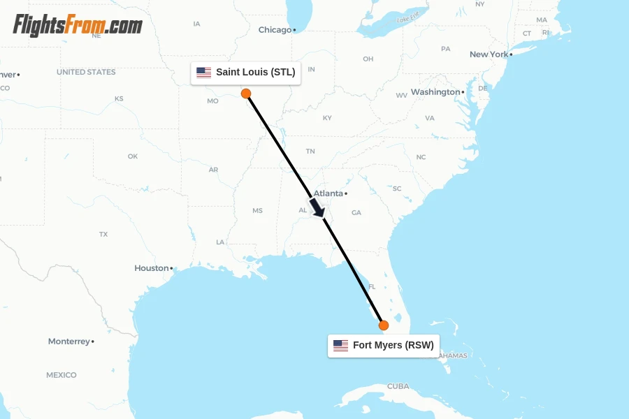 Flights from Saint Louis to Fort Myers route map