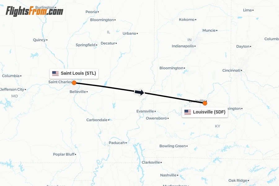 Flights from Saint Louis to Louisville route map