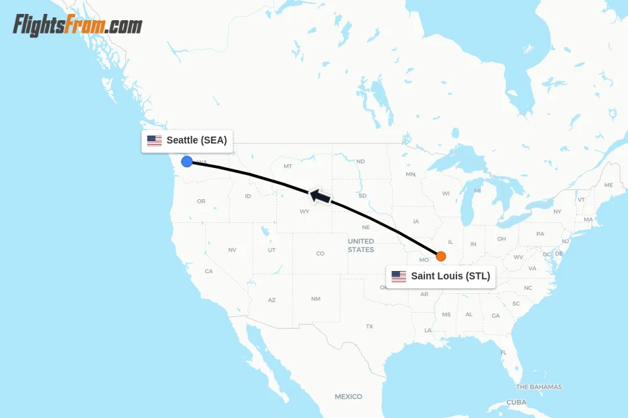 Flights from Saint Louis to Seattle route map