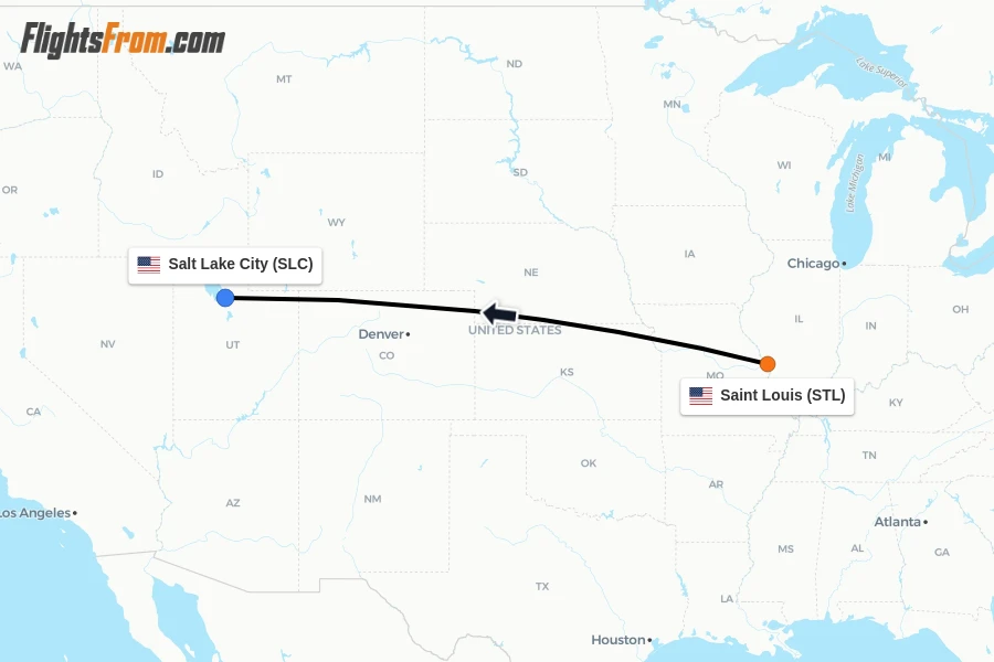 Flights from Saint Louis to Salt Lake City route map