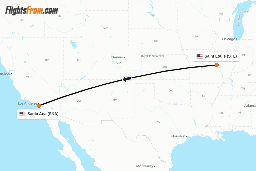 Flights from Saint Louis to Santa Ana route map