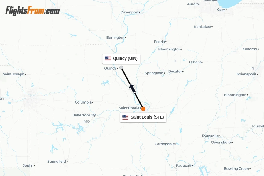 Flights from Saint Louis to Quincy route map