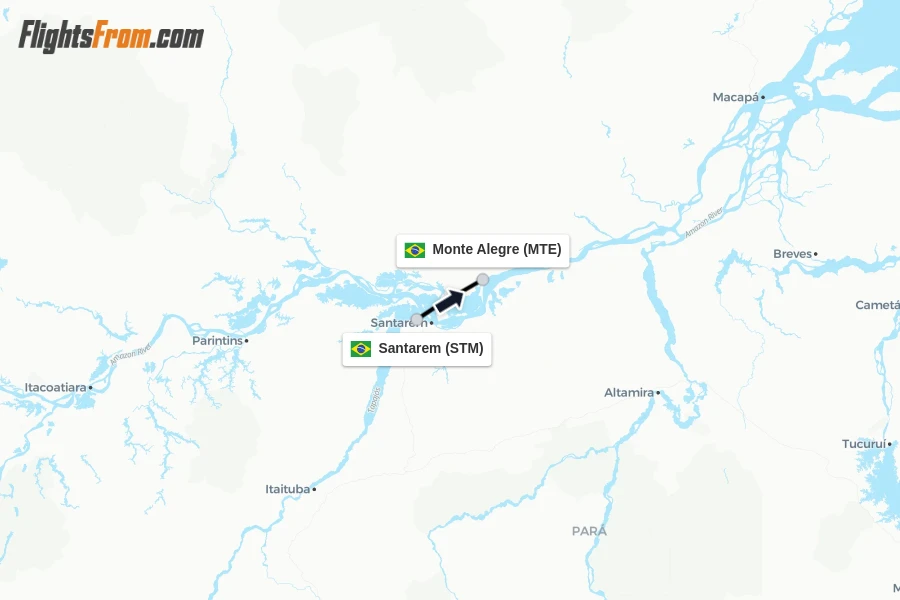 Flights from Santarem to Monte Alegre route map