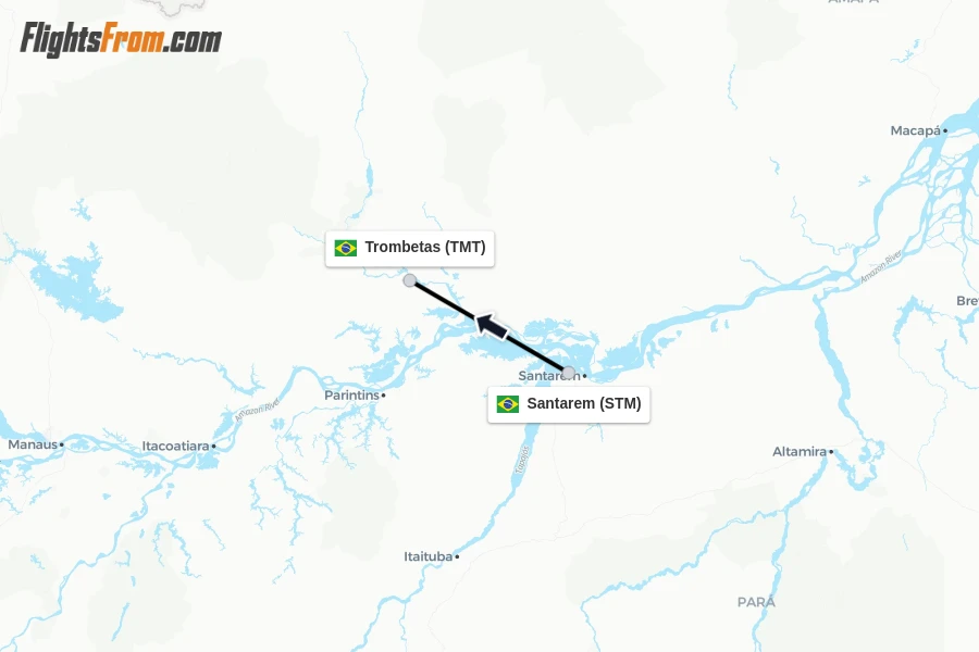 Flights from Santarem to Trombetas route map