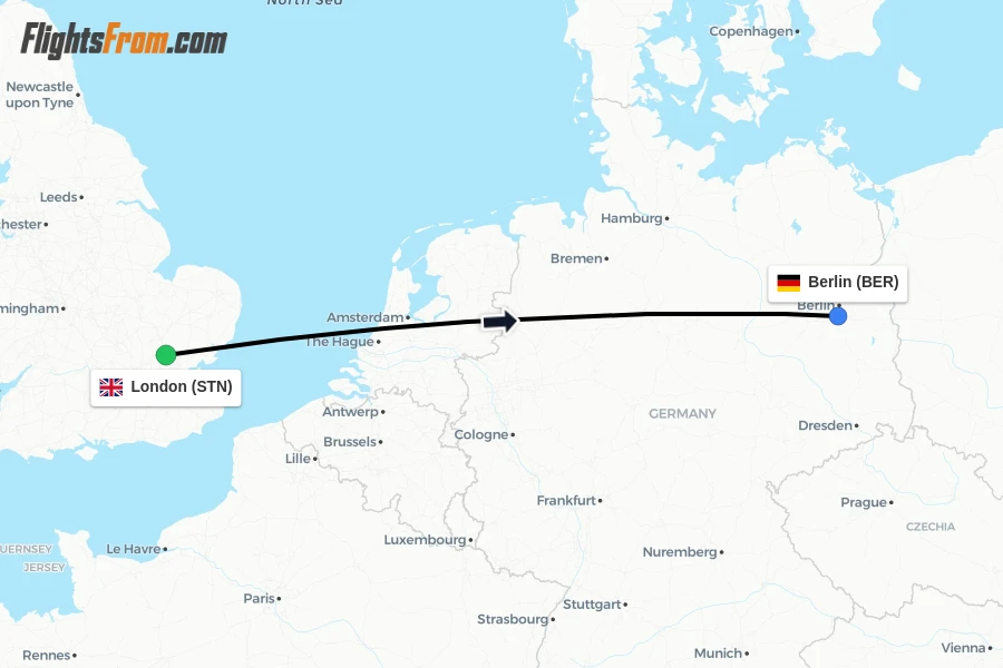 Flights from London to Berlin route map