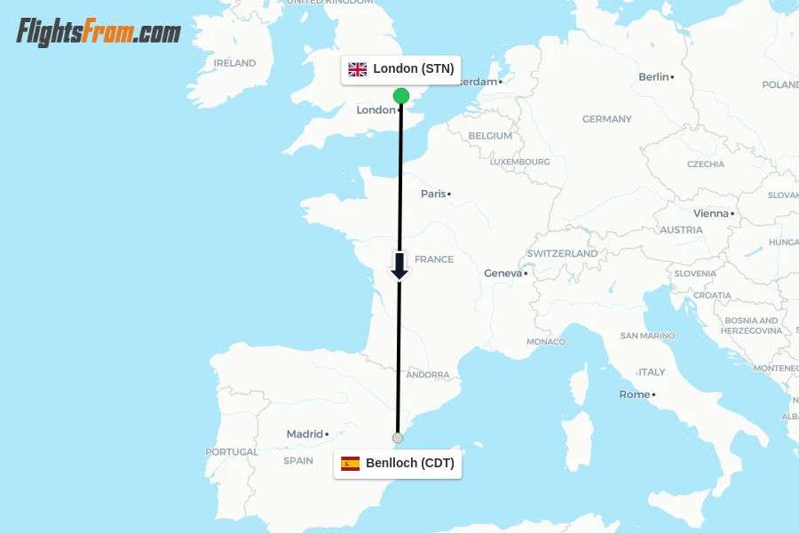 Flights from London to Benlloch route map