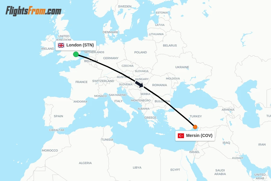 Flights from London to Mersin route map