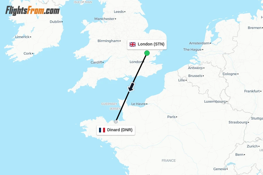 Flights from London to Dinard route map