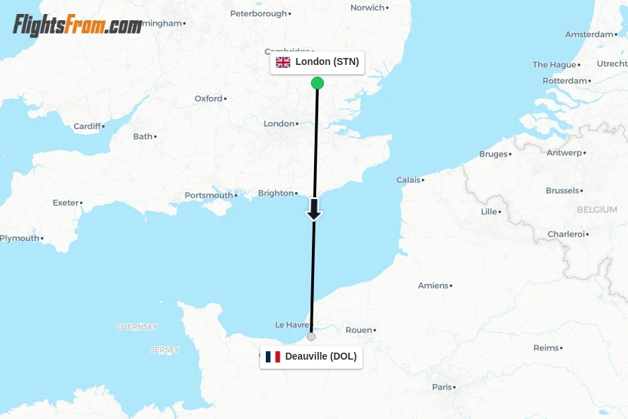 Flights from London to Deauville route map