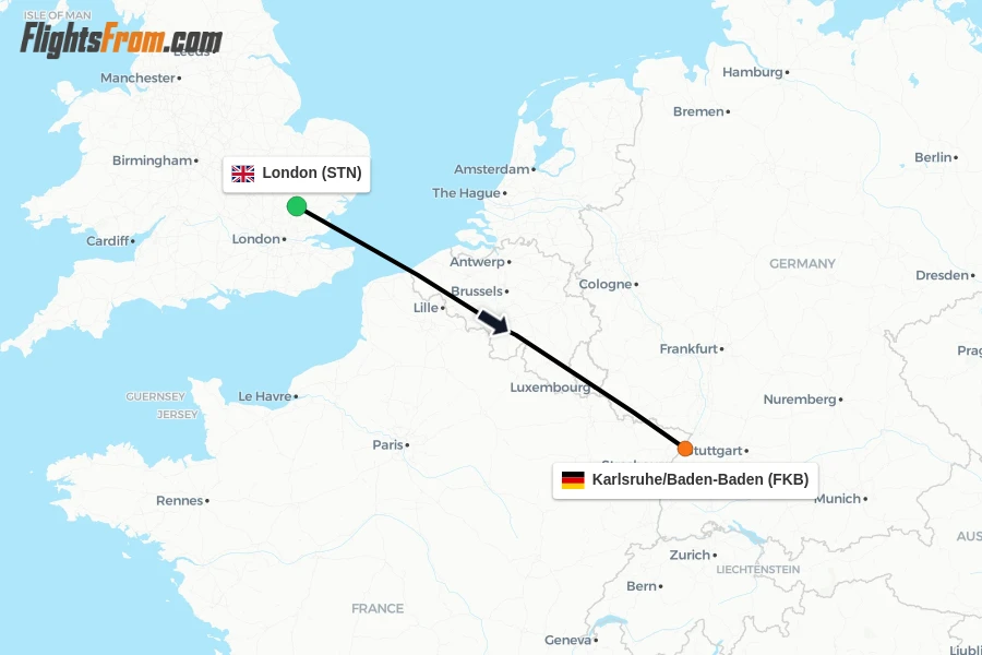 Flights from London to Karlsruhe/Baden-Baden route map