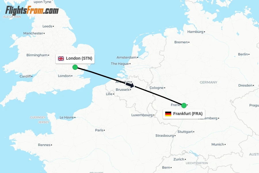Flights from London to Frankfurt route map