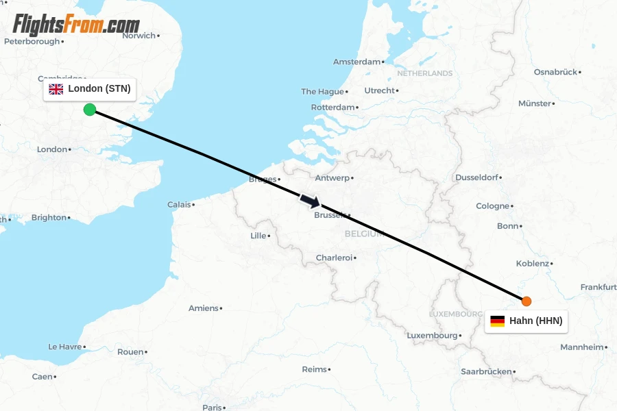 Flights from London to Hahn route map