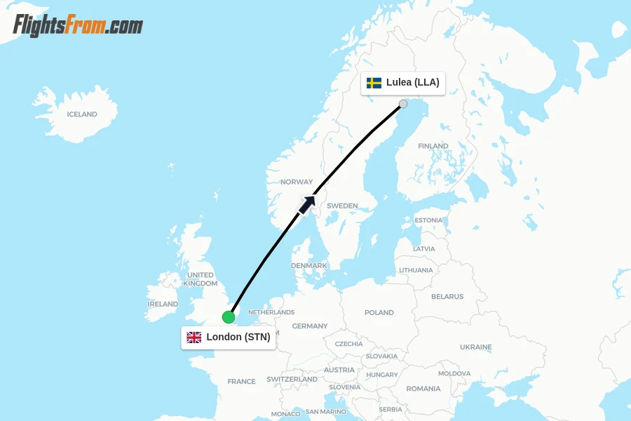 Flights from London to Lulea route map