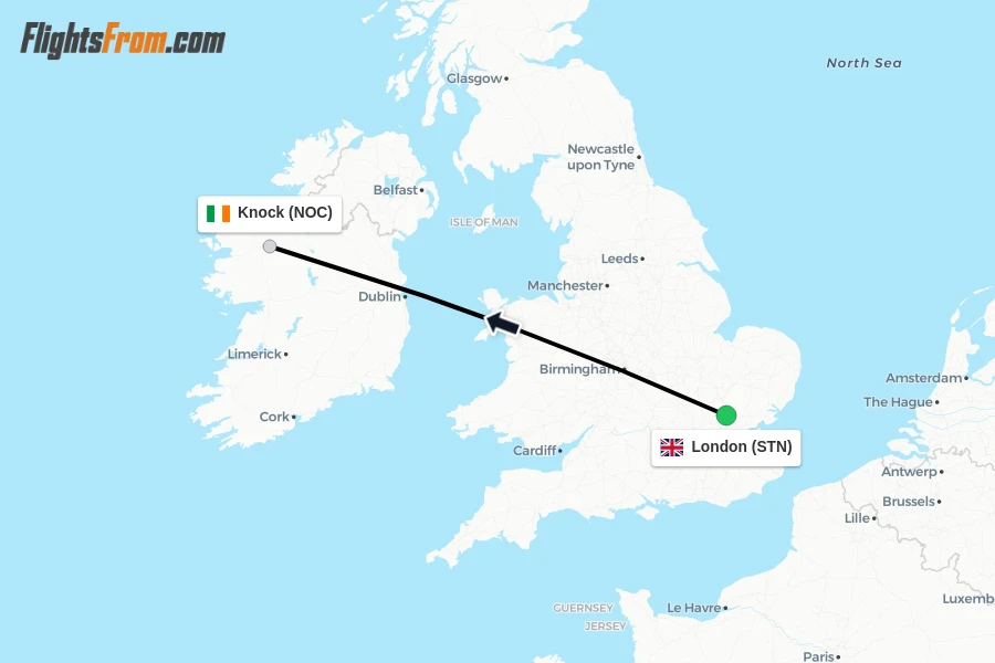Flights from London to Knock route map