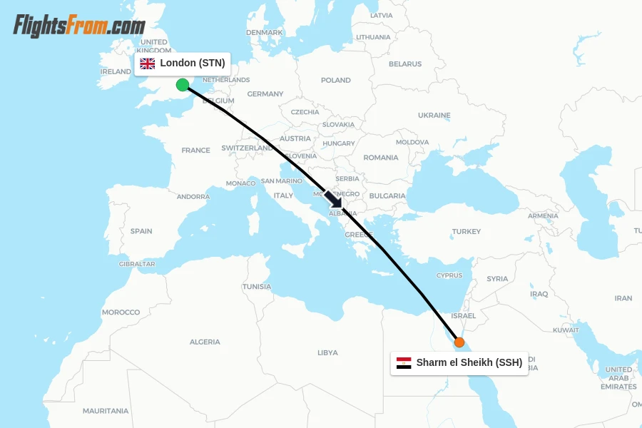 Flights from London to Sharm el Sheikh route map