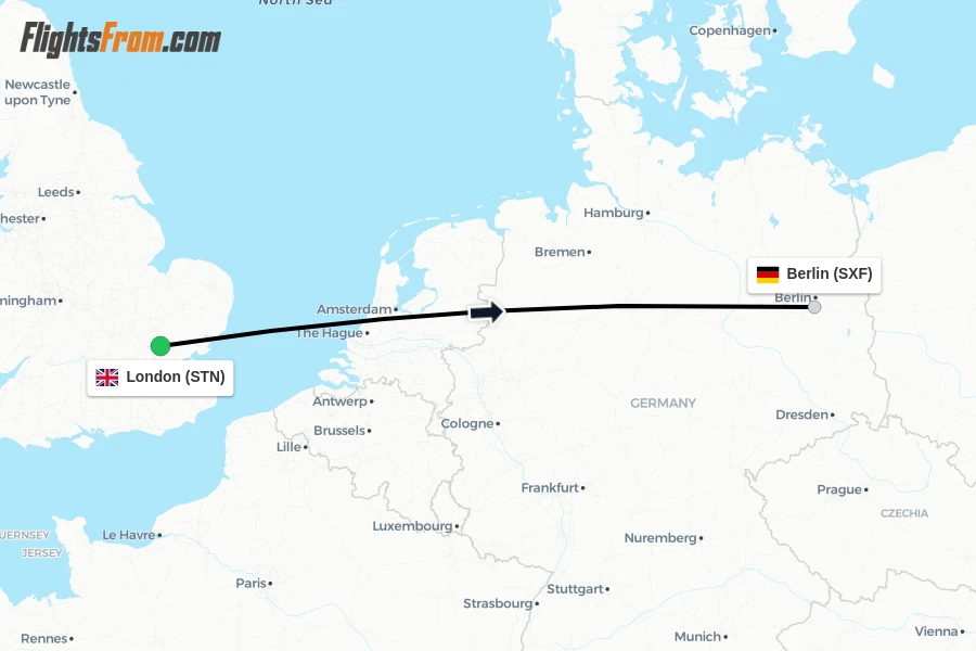 Flights from London to Berlin route map