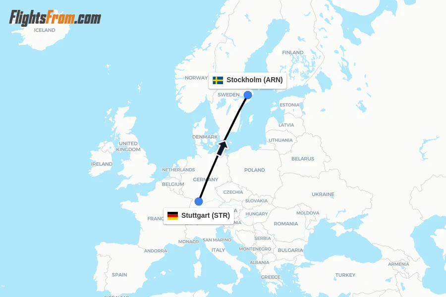 Flights from Stuttgart to Stockholm route map