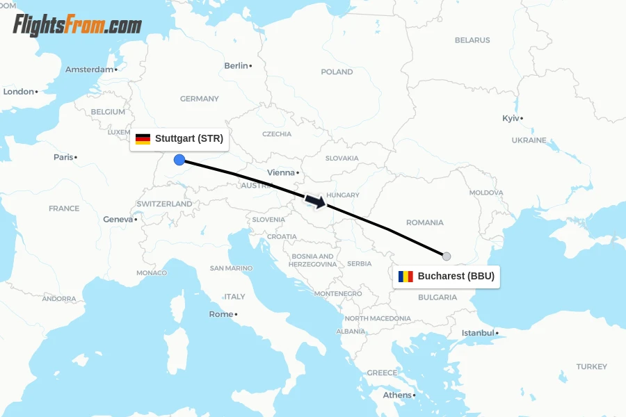 Flights from Stuttgart to Bucharest route map